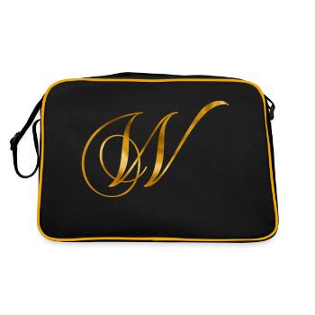 Goldener Buchstabe W im Vintage Design - Retro Tasche - Schwarz/Gold - Hinten
