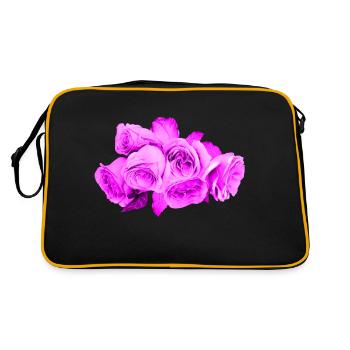 Rosen Blumen magenta Strauß - Retro Tasche - Schwarz/Gold - Hinten