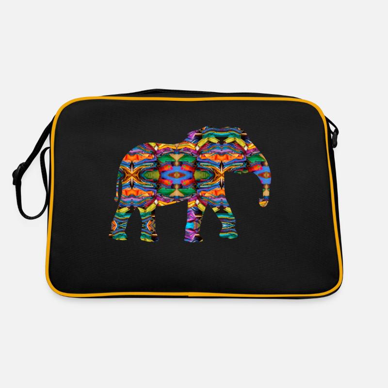 kunterbunter Elefant - Retro Tasche - Schwarz/Gold