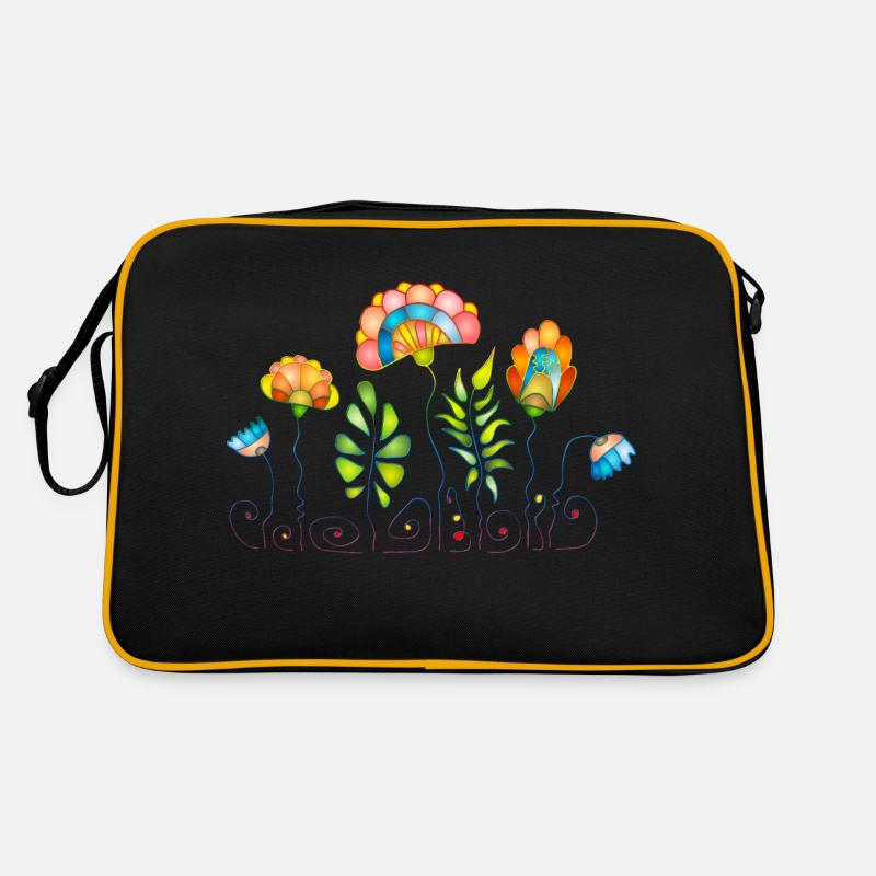 Blumen - Retro Tasche - Schwarz/Gold