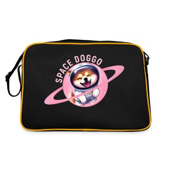 Happy Space Doggo - Süße Gestaltung - Retro Tasche - Schwarz/Gold - Hinten