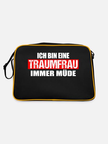 Ich bin eine Traumfrau, immer müde - Retro Tasche - Schwarz/Gold - Hinten