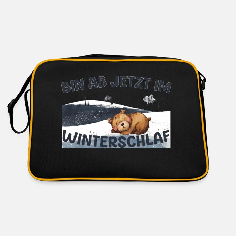 Bär im Winterschlaf Winter Schnee Geschenk Warm - Retro Tasche - Schwarz/Gold