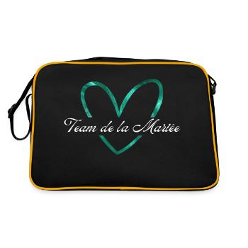Brautteam Glitzer Grünes Herz - Retro Tasche - Schwarz/Gold - Hinten