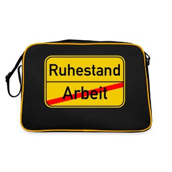 Ortsschild Arbeit - Ruhestand - Retro Tasche - Schwarz/Gold - Hinten