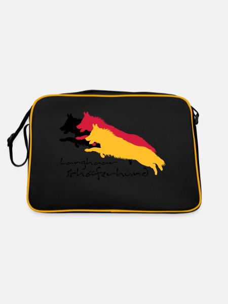 Langhaar schäferhund - Retro Tasche - Schwarz/Gold - Hinten