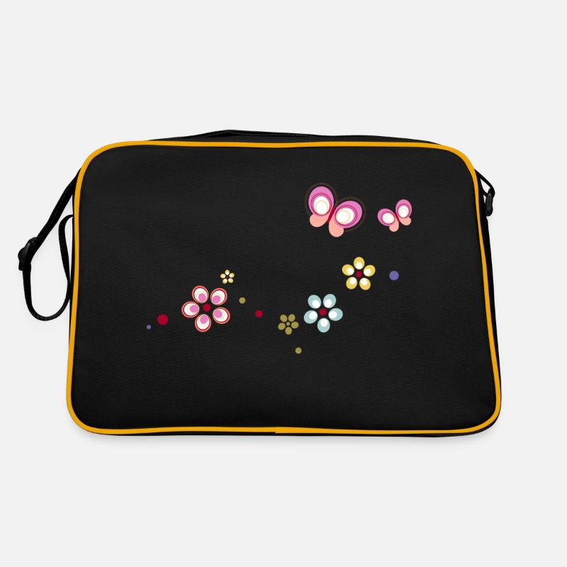 bunte Blümchen mit Schmetterlingen Retro Tasche
