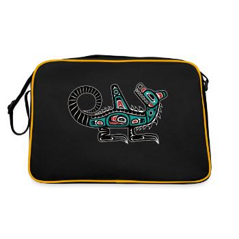Wasgo Seewolf Haida Tlingit Kunst - Retro Tasche - Schwarz/Gold - Hinten