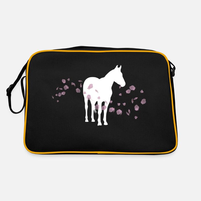 Kirschblütenpferd / Reiten - Retro Tasche - Schwarz/Gold