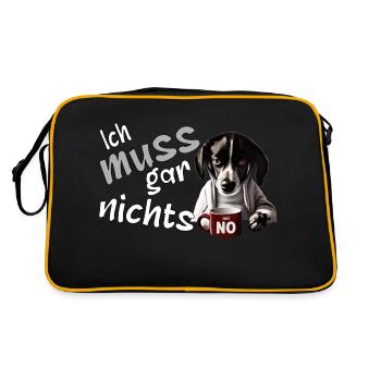 Grimmiger Terrier Hund mit schlechter laune - Retro Tasche - Schwarz/Gold - Hinten