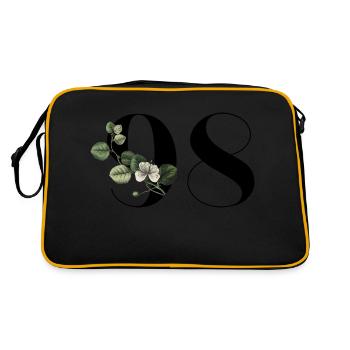 Nummer 98 Grüne Blumen - 98. Blumengeburtstag - Retro Tasche - Schwarz/Gold - Hinten