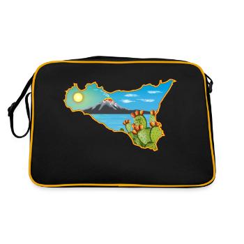 Etna panorama on the map of Sicily - Retro Bag - black/gold - Back