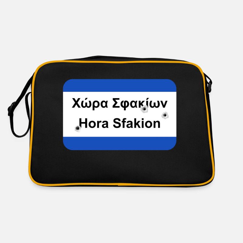 Zerschossenes Ortsschild Chora Sfakion Geschenk - Retro Tasche - Schwarz/Gold