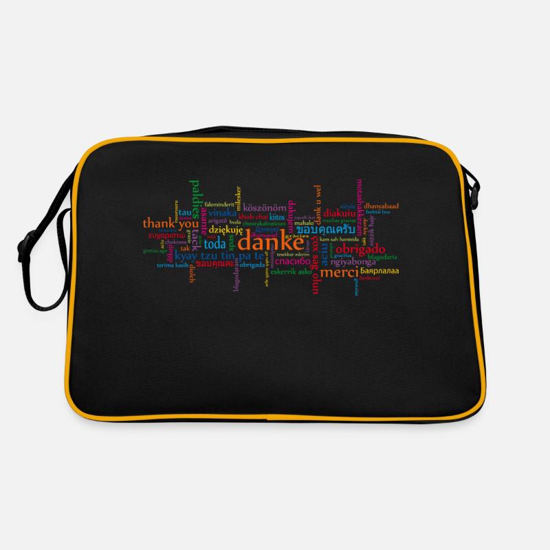 Danke in versch. Sprachen - Retro Tasche - Schwarz/Gold