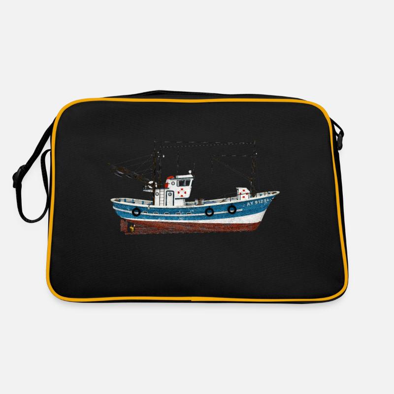 Seitenansicht eines Fischkutters - Retro Tasche - Schwarz/Gold