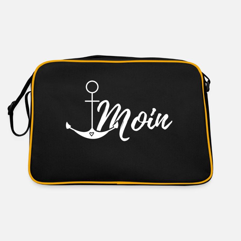 Spruch Moin Hamburg Anker mit Herz - Retro Tasche - Schwarz/Gold