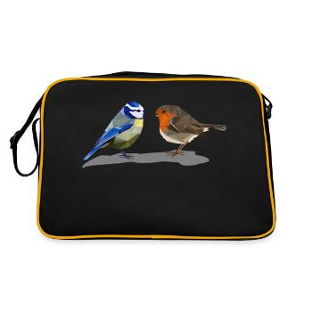 Blue robin polygon style native bird - Retro Bag - black/gold - Back