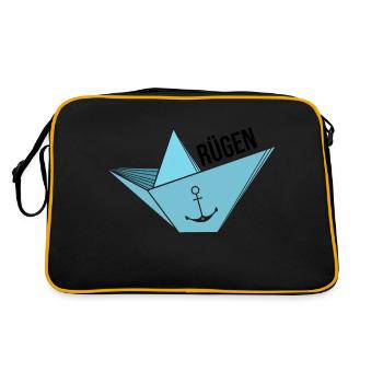 Paper ship with anchor sea vacation saying Rügen - Retro Bag - black/gold - Back