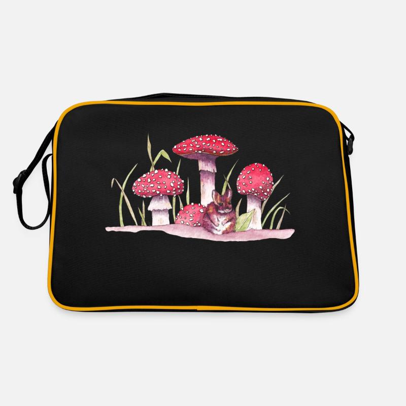 Maus und Pilze - Retro Tasche - Schwarz/Gold