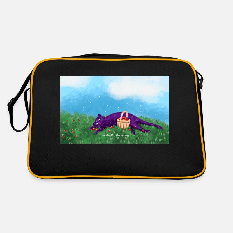 Erbeerfeld Katze Retro Tasche