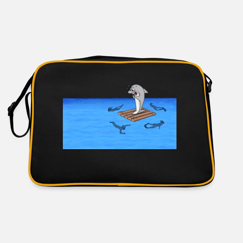Shark on raft - Retro Bag - black/gold