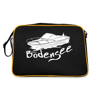 Motorboot weiss - Retro Tasche - Schwarz/Gold - Hinten