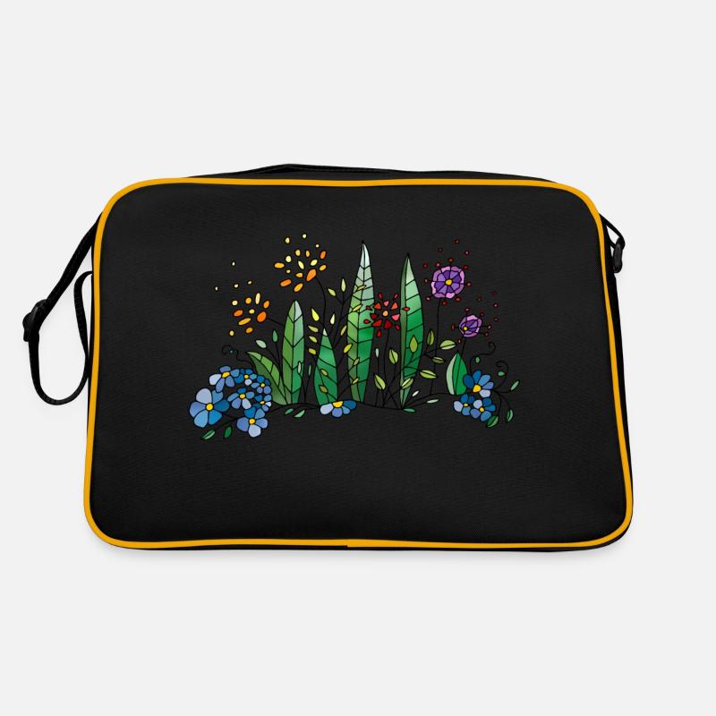 Blumen - Retro Tasche - Schwarz/Gold