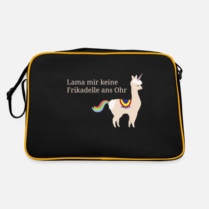 Lama Einhorn mit coolem Spruch - Retro Tasche - Schwarz/Gold