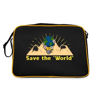 Save the world Umweltschutz Berge Lampe Erde - Retro Tasche - Schwarz/Gold - Hinten