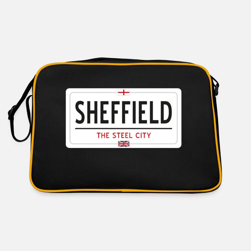 Ortsschild Sheffield - Retro Tasche - Schwarz/Gold