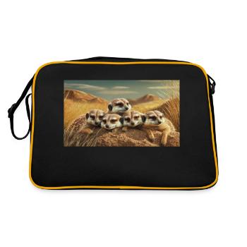 Cute animals chilling – meerkats sleeping ground - Retro Bag - black/gold - Back