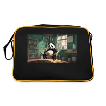 Cute animals chilling – panda chilling hammock - Retro Bag - black/gold - Back