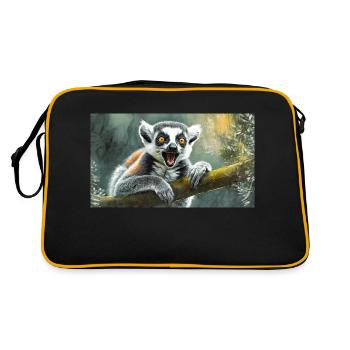 Cute animals chilling – ring-tailed lemur - Retro Bag - black/gold - Back