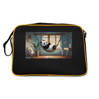 Cute animals chilling – panda chilling in a hammoc - Retro Bag - black/gold - Back