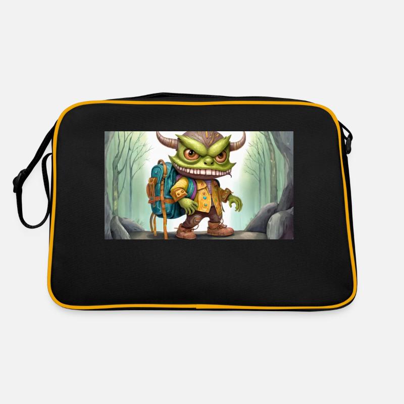Monstre vert avec des cornes - jeune mignon petit Sac Retro