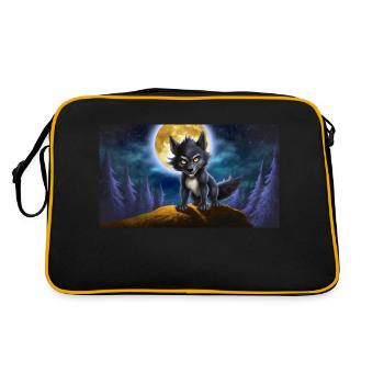 loup-garou hurle à la lune - jeune monstre mignon - Sac Retro - noir/or - Dos
