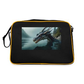 A realistic bad dark dragon in a foggy river - Retro Bag - black/gold - Back