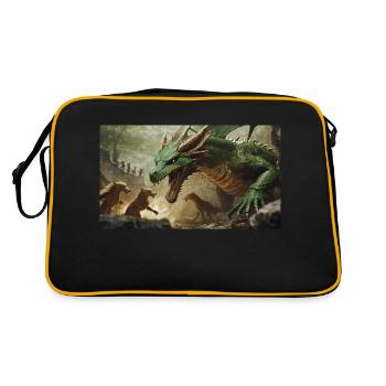 A realistic majestical green dragon is attacked - Retro Bag - black/gold - Back
