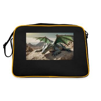 A realistic majestical green dragon is laying - Retro Bag - black/gold - Back