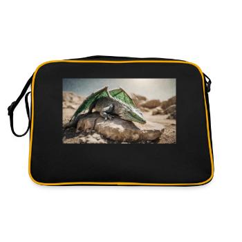 A realistic majestical green dragon is laying - Retro Bag - black/gold - Back