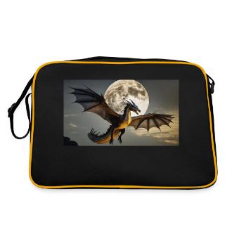 Ein realistischer majestätischer dunkler Drache-Vollmond - Retro Tasche - Schwarz/Gold - Hinten