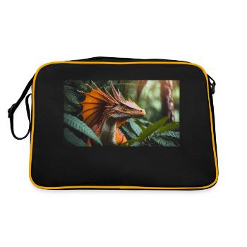 A realistic majestical orange dragon is hunting - Retro Bag - black/gold - Back