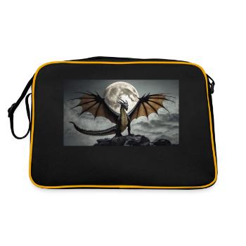 Ein realistischer, majestätischer dunkler Drache posiert - Retro Tasche - Schwarz/Gold - Hinten