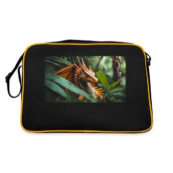 A realistic majestical orange dragon is hunting - Retro Bag - black/gold - Back