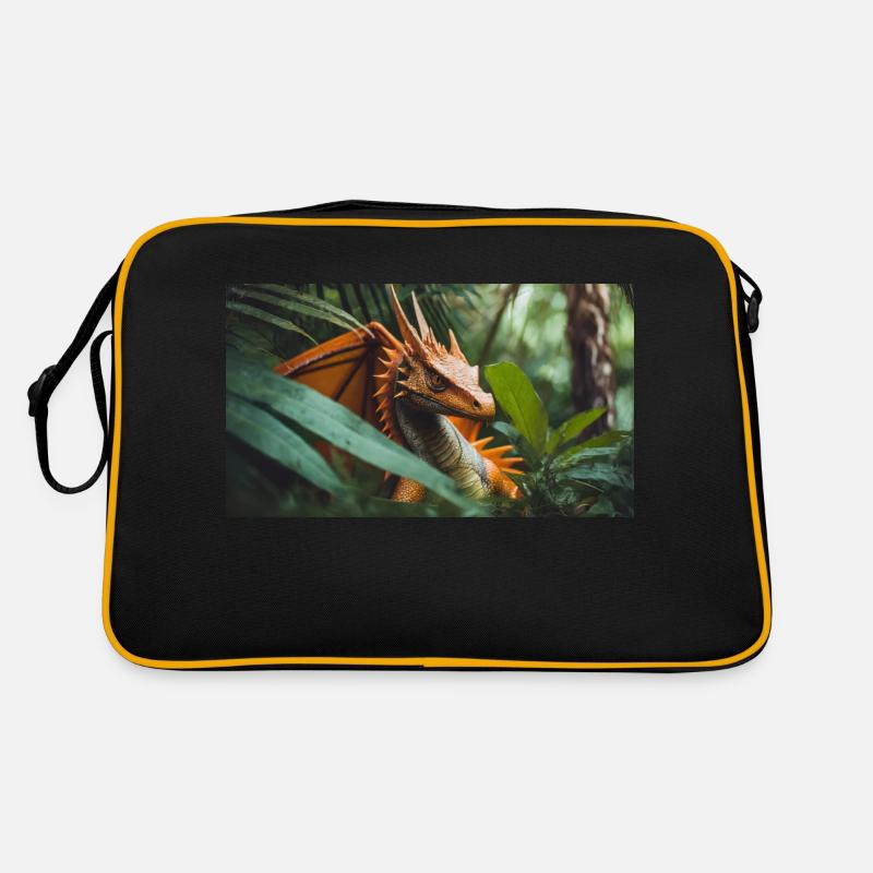 A realistic majestical orange dragon is hunting Retro Bag