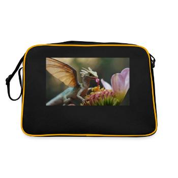 Ein realistischer, majestätischer kleiner niedlicher Drache - Retro Tasche - Schwarz/Gold - Hinten