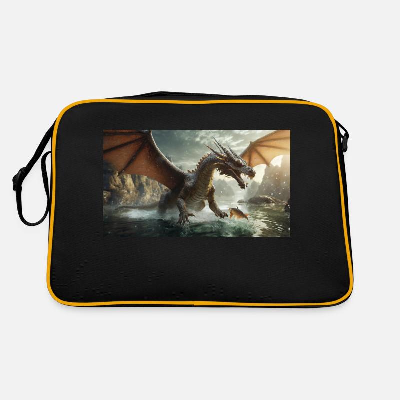A realistic bad dark dragon is hunting fish river Retro Bag
