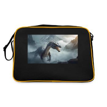A realistic bad dark dragon in climbing a foggy - Retro Bag - black/gold - Back