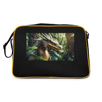 A realistic majestical green dragon is hunting - Retro Bag - black/gold - Back