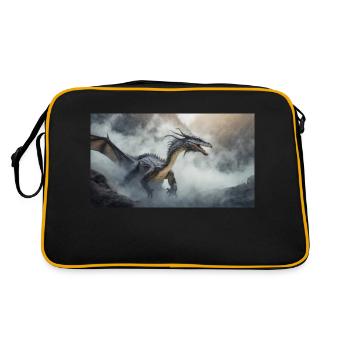 Ein realistischer böser dunkler Drache beim Erklimmen eines Nebels - Retro Tasche - Schwarz/Gold - Hinten